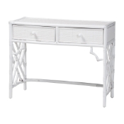 bali & pari Lindie Natural Rattan Writing Desk with Two Drawers, White